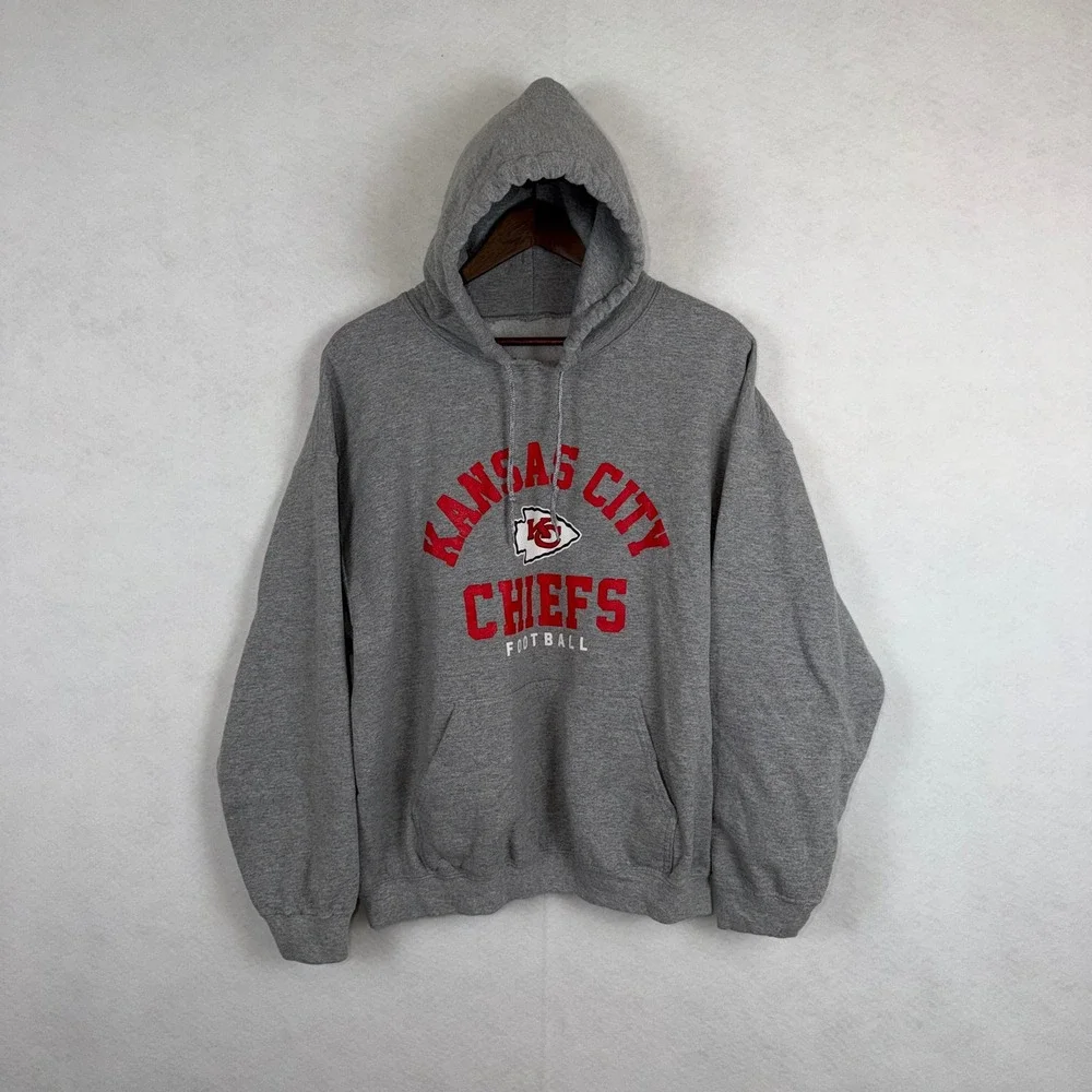 NFL Kansas City Chiefs Hoodie Mens XL Gray Football Pullover Sweatshirt Graphic